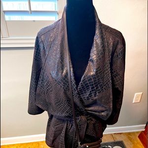 Faux leather jacket w croc pattern.  Wrap style.  Great for Fall!